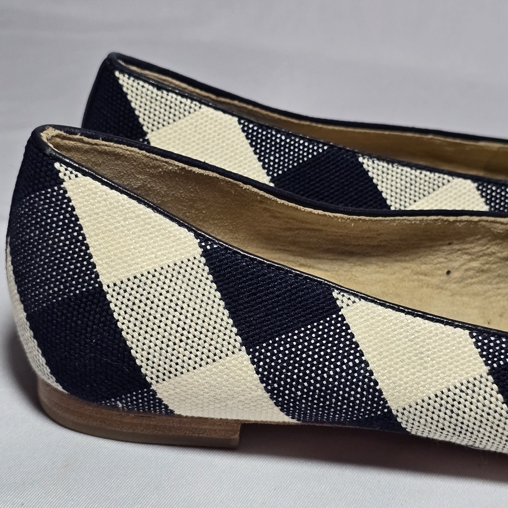 Talbots Gingham Navy Plaid Nautical Genuine Leather Lining Flats Summer, Sz 8 - Picture 3 of 9